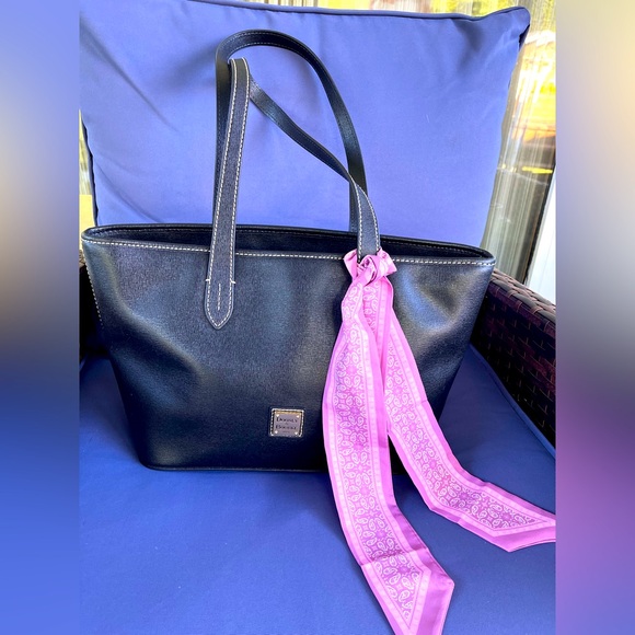 Dooney & Bourke Black Tote with Pink Twilly - Picture 2 of 6